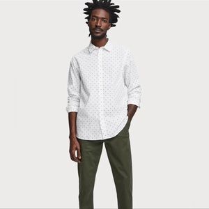 Scotch & Soda Poplin White & Black Diamond Print Long Sleeve Button Down Shirt